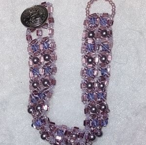 Woven Plum Colored Beaded Petite Bracelet